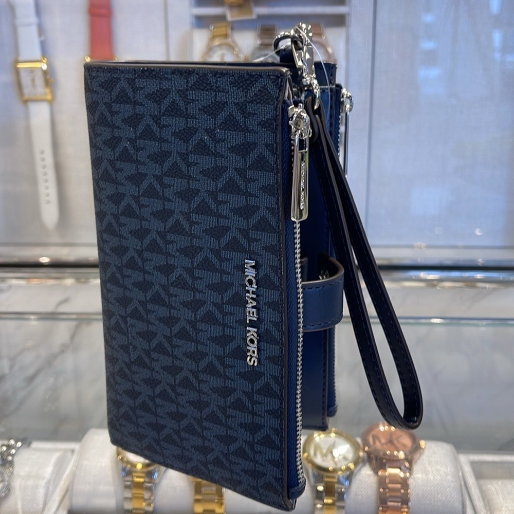 Michael Kors Jet Set Travel Large Double-Zip Wristlet-Wallet-PhoneHolder Admiral